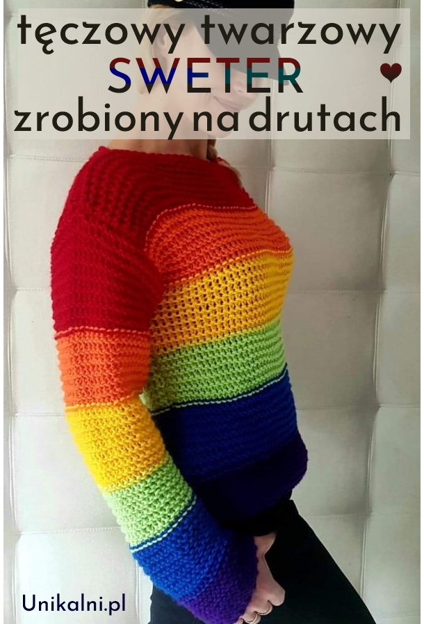 teczowy kolorowy sweter na drutach unikalni pl