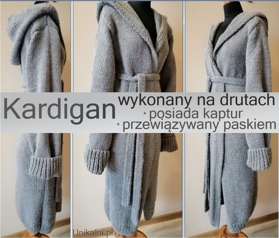 kardigan modny sweter szary na drutach unikalni pl