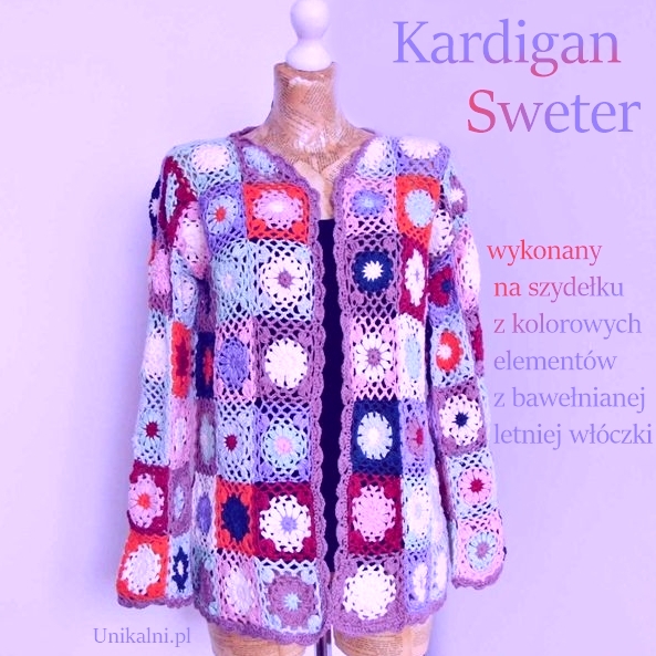 kardigan sweter kolorowy na lato fiolet recznie robiony unikalni pl