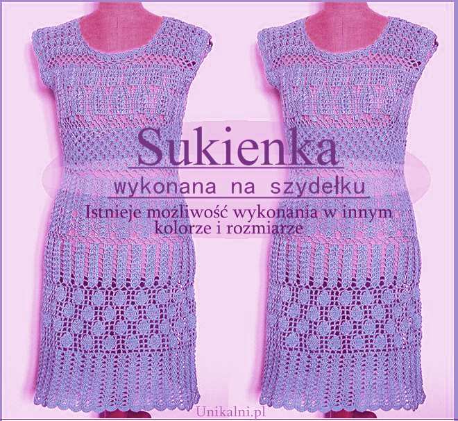 sukienka lato na szydelku polskie rekodzielo fiolet unikalni pl